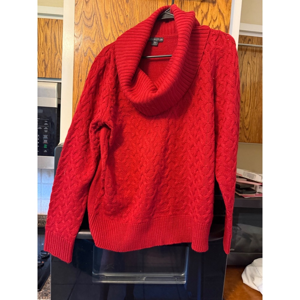 Covington Red Cable Knit Cowl Neck Sweater Womens XL Long Sleeve Winter Pullover